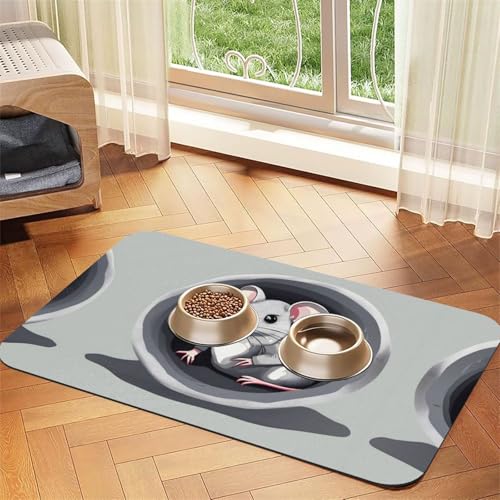 WZYCWB 30 x 45 cm gemustertes Tischset mit Maus im Loch, Futtermatte für Katzen- und Hundefutter, faltbar und einfach zu verstauen von WZYCWB