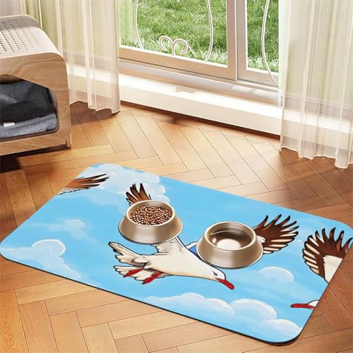 WZYCWB 30 x 45 cm große, gemusterte Haustier-Tischset mit fliegenden Möwen – für Katzen- und Hundenapf-Matten, faltbar und einfach zu verstauen von WZYCWB