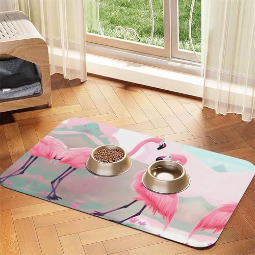 WZYCWB 30 x 45 cm große Futternapf-Matte mit Flamingo-Muster für Katzen und Hunde, faltbar und einfach zu verstauen von WZYCWB