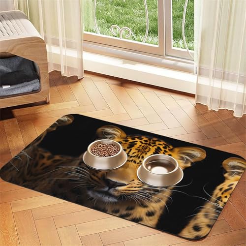 WZYCWB 30 x 45 cm große Futternapf-Matte mit tiefäugigem Leopardenmuster, für Katzen- und Hundefutter, faltbar und einfach zu verstauen von WZYCWB