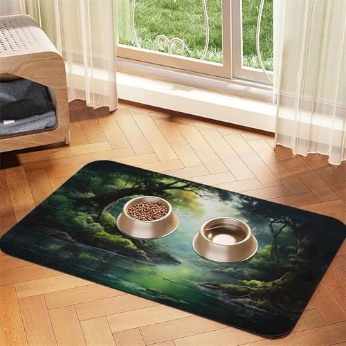 WZYCWB 30 x 45 cm große Wälder bedruckte saugfähige Tischsets für Haustiere – rutschfeste Futtermatten für Hunde und Katzen, Futternäpfe und Wasser-Tischsets von WZYCWB