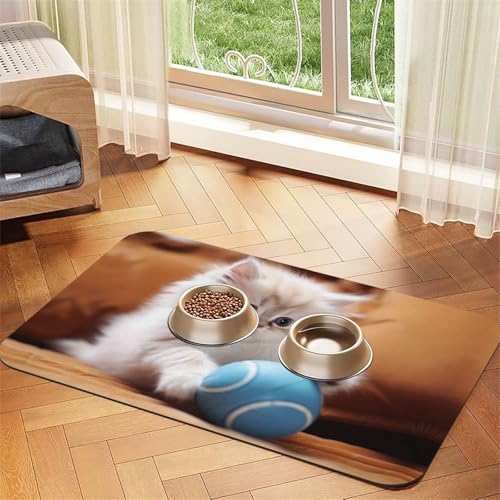 WZYCWB 30 x 45 cm große persische Katze, die mit einem Ball spielt, gemustertes Haustier-Tischset, Futtermatte – für Katzen- und Hundefutter-Matten, faltbar und einfach zu verstauen von WZYCWB