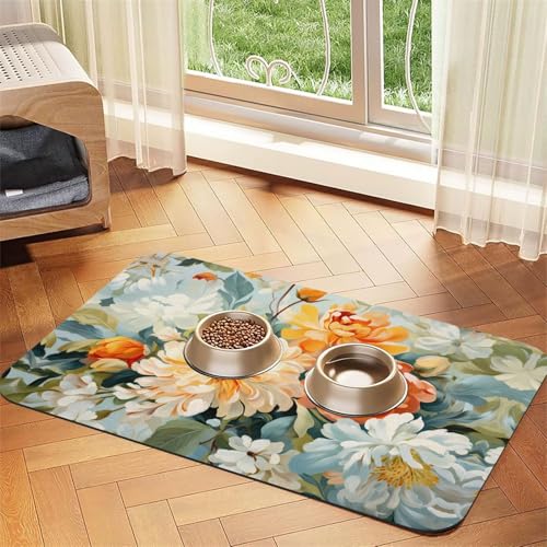 WZYCWB 30 x 45 cm lebendige Blumen bedruckte saugfähige Tischsets für Haustiere – rutschfeste Futtermatten für Hunde und Katzen, Futternäpfe und Wasser-Tischsets von WZYCWB