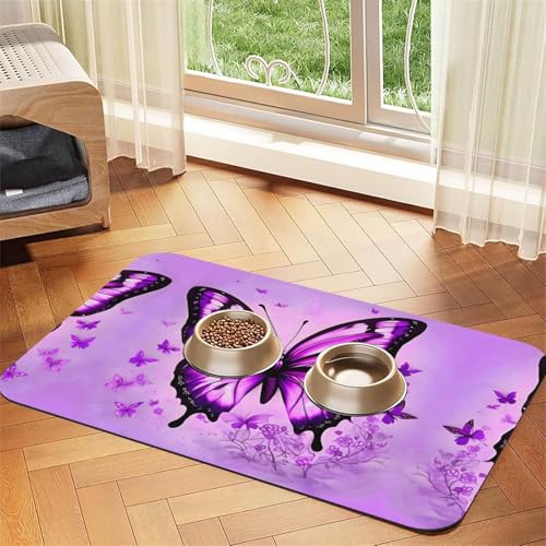WZYCWB 30 x 45 cm lila Schmetterlingsmuster Haustier-Tischset – für Katzen- und Hundenapf-Matten, faltbar und einfach zu verstauen von WZYCWB