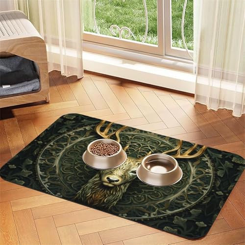 WZYCWB 30 x 45 cm natürliches helles Hirschkopf-gemustertes Haustier-Tischset – für Katzen- und Hundefutter-Matten, faltbar und einfach zu verstauen von WZYCWB