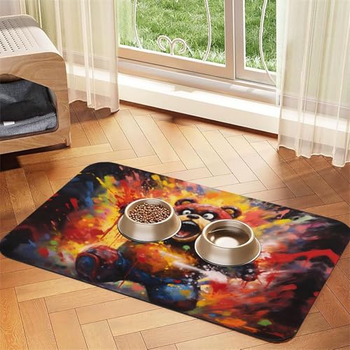 WZYCWB 30 x 45 cm ölgemaltes Tischset mit Bärenmuster – für Katzen- und Hundefutter-Matten, faltbar und einfach zu verstauen von WZYCWB