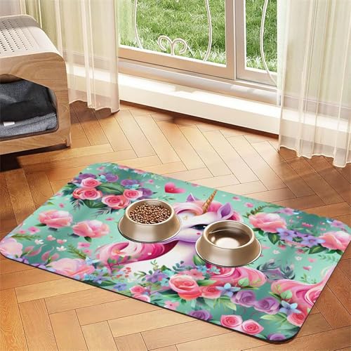 WZYCWB 30 x 45 cm rosa Einhorn-gemustertes Haustier-Tischset, Futtermatte – für Katzen- und Hundefutter-Matten, faltbar und einfach zu verstauen von WZYCWB