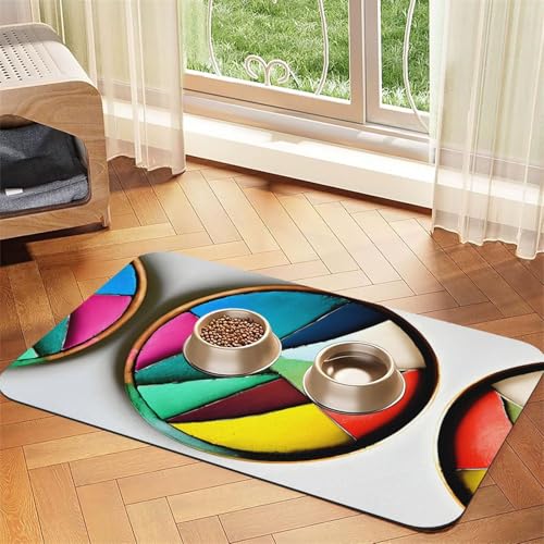 WZYCWB 30 x 45 cm runde Palette gemusterte Haustier-Tischset, Futtermatte – für Katzen- und Hundefutter-Matten, faltbar und einfach zu verstauen von WZYCWB