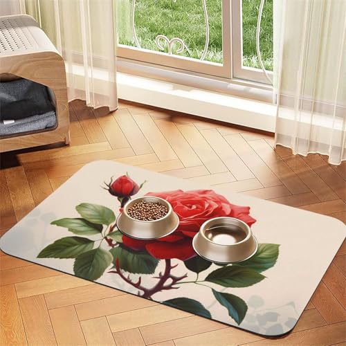 WZYCWB 30 x 45 cm schöne Rosen-gemusterte Haustier-Tischset, Futtermatte – für Katzen- und Hundefutter-Matten, faltbar und einfach zu verstauen von WZYCWB