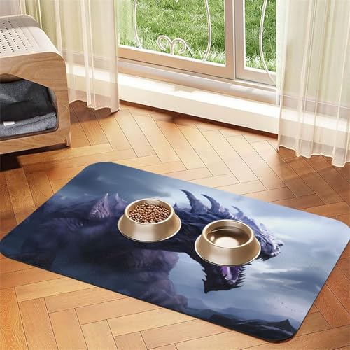 WZYCWB 30 x 45 cm starke saugfähige Tischsets mit Drachen-Aufdruck für Haustiere – rutschfeste Futtermatten für Hunde und Katzen, Futternäpfe und Wasser-Tischsets von WZYCWB