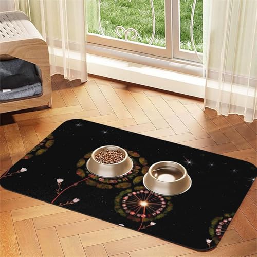 WZYCWB 30 x 45 cm sternenklare Löwenzahn-bedruckte saugfähige Tischsets für Haustiere – rutschfeste Futtermatten für Hunde und Katzen, Futternäpfe und Wasser-Tischsets von WZYCWB