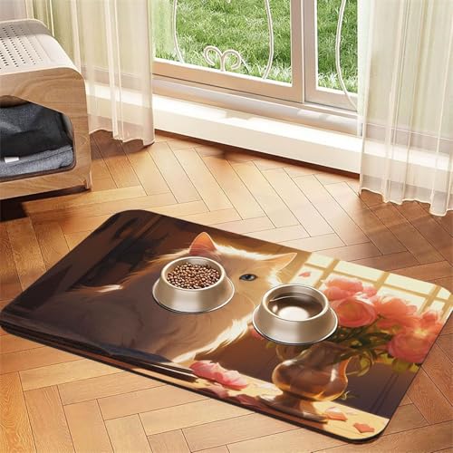 WZYCWB 30 x 45 cm tibetische langhaarige Katze, bedruckte saugfähige Haustier-Tischsets, rutschfeste Futtermatten für Hunde und Katzen, Futternäpfe und Wasser-Tischsets von WZYCWB