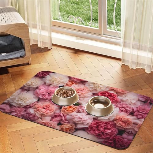 WZYCWB 30 x 45 cm verschiedene Blumen bedruckte saugfähige Tischsets für Haustiere – rutschfeste Futtermatten für Hunde und Katzen, Futternäpfe und Wasser-Tischsets von WZYCWB