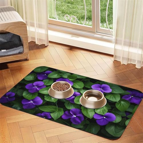 WZYCWB 30 x 45 cm violette Blume bedruckte saugfähige Tischsets für Haustiere – rutschfeste Futtermatten für Hunde und Katzen, Futternäpfe und Wasser-Platzsets von WZYCWB