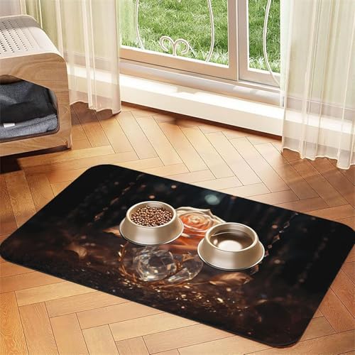 WZYCWB 30 x 45 cm weiß-rotgoldfarbene bedruckte saugfähige Tischsets für Haustiere – rutschfeste Futtermatten für Hunde und Katzen, Futternäpfe und Wasser-Tischsets von WZYCWB