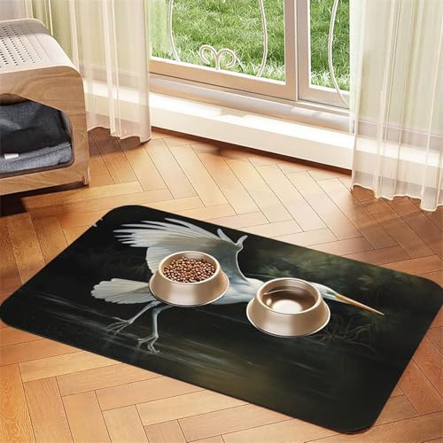 WZYCWB 30 x 45 cm weiße Reiher bedruckte saugfähige Tischsets für Haustiere – rutschfeste Futtermatten für Hunde und Katzen, Futternäpfe und Wasser-Tischsets von WZYCWB