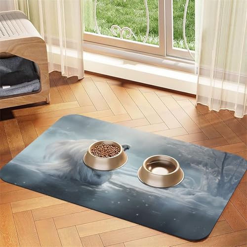 WZYCWB 30 x 45 cm weißer Schwan auf Eis, bedruckte saugfähige Tischsets für Haustiere – rutschfeste Futtermatten für Hunde und Katzen, Futternäpfe und Wasser-Tischsets von WZYCWB