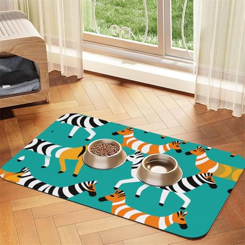 WZYCWB 30 x 45 cm zweiköpfige Zebra-bedruckte saugfähige Haustier-Tischsets – rutschfeste Futtermatten für Hunde und Katzen, Futternäpfe und Wasser-Tischsets von WZYCWB