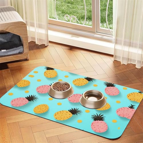 WZYCWB 40 x 60 cm, Ananas-Figur, gemustert, Haustier-Tischset, Futtermatte – für Katzen- und Hunde-Futternapf-Matten, faltbar und einfach zu verstauen von WZYCWB