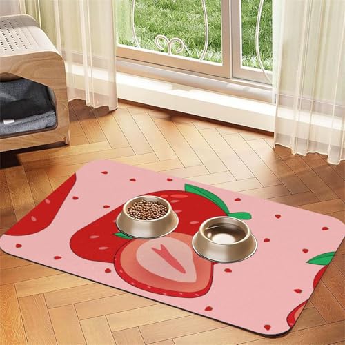 WZYCWB 40 x 60 cm, Cartoon-Erdbeer-Muster, Haustier-Tischset, Futternapf-Matte – für Katzen- und Hundenapf-Matten, faltbar und einfach zu verstauen von WZYCWB