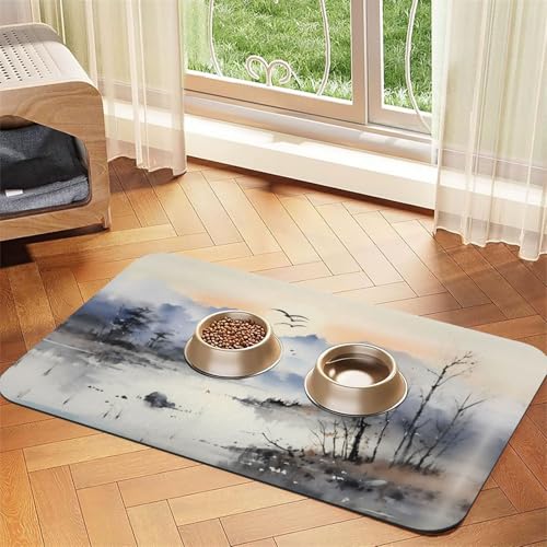 WZYCWB 40 x 60 cm, Landschafts-Tintenmalerei, gemustertes Haustier-Tischset, Futtermatte – für Katzen- und Hunde-Futternapf-Matten, faltbar und einfach zu verstauen von WZYCWB