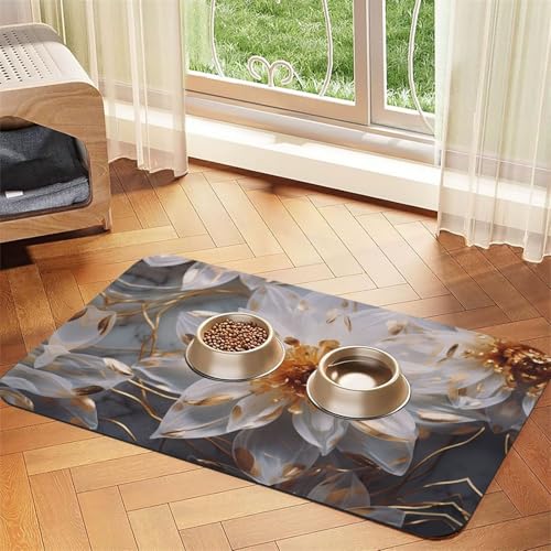 WZYCWB 40 x 60 cm, Lilien eingefasst mit goldfarbenem Muster, Futternapf-Matte für Katzen- und Hundefutter, faltbar und leicht zu verstauen von WZYCWB