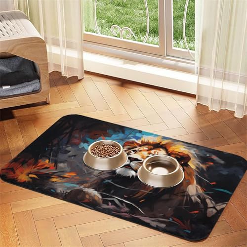 WZYCWB 40 x 60 cm, Majestätischer und majestätischer Löwen-gemusterter Haustier-Tischset, Futtermatte – für Katzen- und Hunde-Futternapf-Matten, faltbar und einfach zu verstauen von WZYCWB
