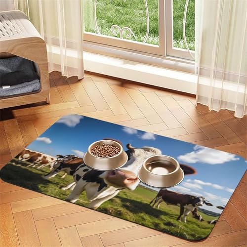 WZYCWB 40 x 60 cm, Milchkuh gemustertes Haustier-Tischset, Futtermatte – für Katzen- und Hundefutter-Matten, faltbar und einfach zu verstauen von WZYCWB
