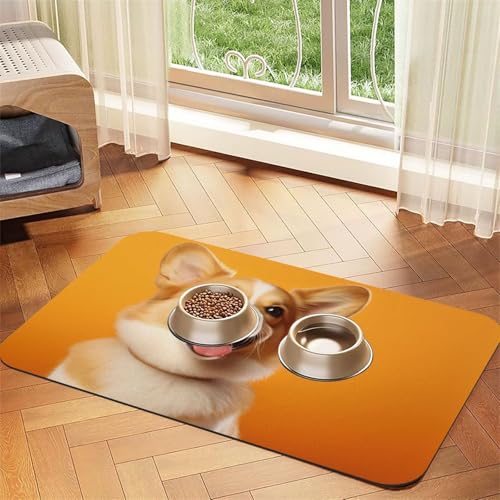 WZYCWB 40 x 60 cm, Mischievous Corgi gemustertes Haustier-Tischset, Futternapf-Matte – für Katzen- und Hundenapf-Matten, faltbar und einfach zu verstauen von WZYCWB