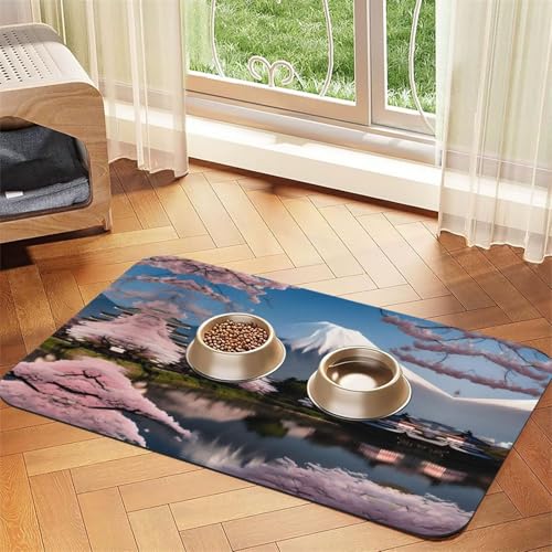 WZYCWB 40 x 60 cm, Motiv: Fuji im Frühjahr, gemustert, für Futternapf für Katzen und Hunde, faltbar und einfach zu verstauen von WZYCWB