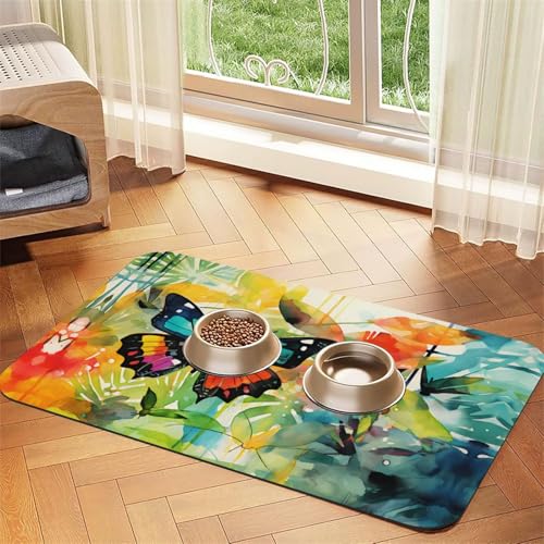 WZYCWB 40 x 60 cm, Öl auf Leinwand, Schmetterlingsmuster, Futtermatte – für Katzen- und Hundenapf-Matten, faltbar und einfach zu verstauen von WZYCWB