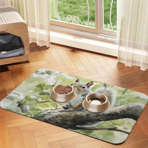 WZYCWB 40 x 60 cm, Ölgemälde, graues Eichhörnchen-Muster, Haustier-Tischset, Futtermatte – für Katzen- und Hunde-Futternapf-Matten, faltbar und einfach zu verstauen WZYCWB 40 x 60 cm, Ölgemälde, graues Eichhörnchen-Muster, Haustier-Tischset, Futtermatte – für Katzen- und Hunde-Futternapf-Matten, faltbar und einfach zu verstauen von WZYCWB