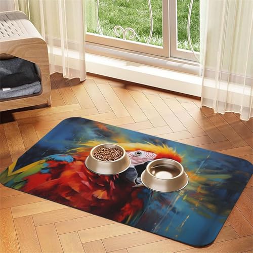 WZYCWB 40 x 60 cm, Papagei mit bunten Federn, gemustertes Haustier-Tischset, Futtermatte – für Katzen- und Hunde-Futternapf-Matten, faltbar und einfach zu verstauen von WZYCWB