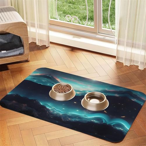 WZYCWB 40 x 60 cm, Science-Fiction-Sterne, gemustertes Haustier-Tischset, Futternapf-Matte – für Katzen- und Hunde-Futternapf-Matten, faltbar und einfach zu verstauen von WZYCWB