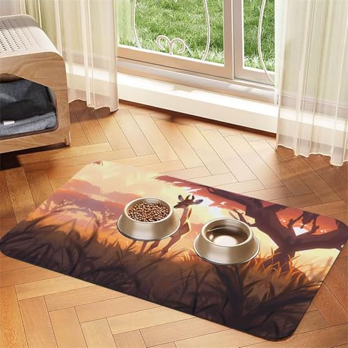 WZYCWB 40 x 60 cm, afrikanische Savanne, Giraffe, Kalb, gemustertes Haustier-Tischset, Futtermatte – für Katzen- und Hundenapf-Matten, faltbar und einfach zu verstauen von WZYCWB