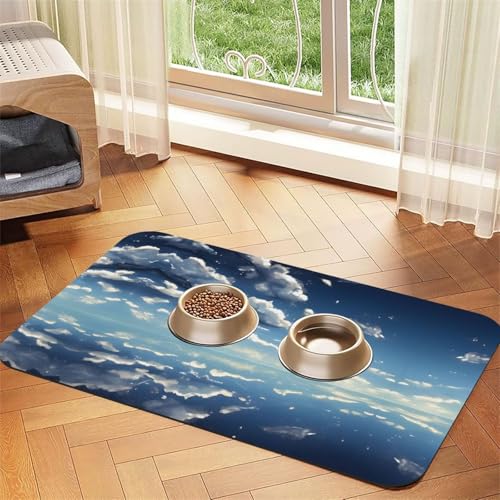 WZYCWB 40 x 60 cm, blauer Himmel und weiße Wolken, gemustertes Haustier-Tischset, Futtermatte – für Katzen- und Hunde-Futternapf-Matten, faltbar und einfach zu verstauen von WZYCWB