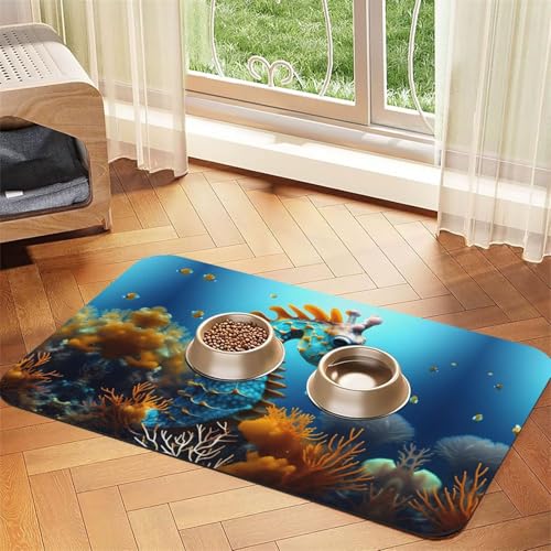 WZYCWB 40 x 60 cm, blaues Seepferdchen-Muster, Haustier-Tischset, Futtermatte – für Katzen- und Hundenapf-Matten, faltbar und einfach zu verstauen von WZYCWB