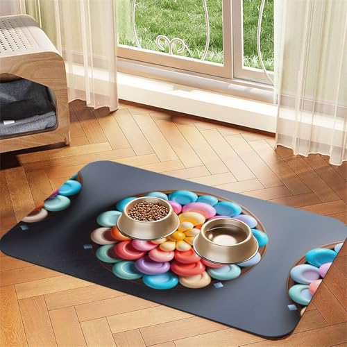 WZYCWB 40 x 60 cm, buntes Süßigkeitenmuster, Haustier-Tischset, Futtermatte – für Katzen- und Hunde-Futternapf-Matten, faltbar und einfach zu verstauen von WZYCWB