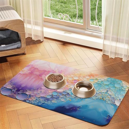 WZYCWB 40 x 60 cm, buntes blaues Marmor-Muster, Haustier-Tischset, Futtermatte – für Katzen- und Hunde-Futternapf-Matten, faltbar und einfach zu verstauen von WZYCWB
