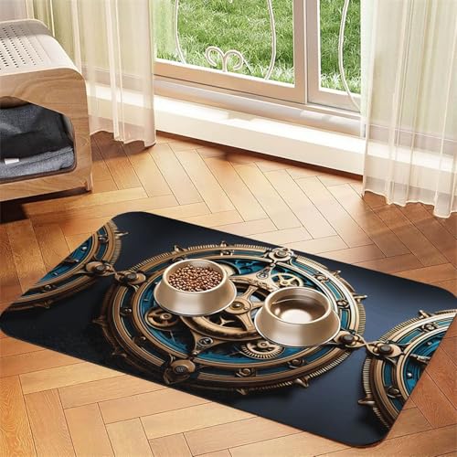 WZYCWB 40 x 60 cm, cooles Steampunk-Zahnrädermuster, Haustier-Tischset, Futtermatte – für Katzen- und Hunde-Futternapf-Matten, faltbar und einfach zu verstauen von WZYCWB