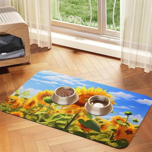 WZYCWB 40 x 60 cm, florierendes Sonnenblumenmuster, Haustier-Tischset, Futtermatte – für Katzen- und Hunde-Futternapf-Matten, faltbar und einfach zu verstauen von WZYCWB