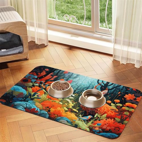 WZYCWB 40 x 60 cm, helles Fuchsmuster, Futternapf-Matte für Katzen und Hunde, faltbar und einfach zu verstauen von WZYCWB