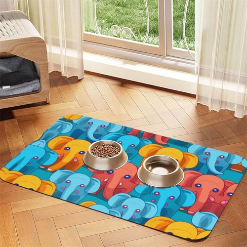 WZYCWB 40 x 60 cm, mehrfarbiges Cartoon-Elefanten-Muster, Haustier-Tischset, Futtermatte – für Katzen- und Hunde-Futternapf-Matten, faltbar und einfach zu verstauen von WZYCWB