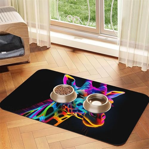 WZYCWB 40 x 60 cm, neonfarbene Giraffenmuster, Haustier-Tischset, Futtermatte – für Katzen- und Hunde-Futternapf-Matten, faltbar und einfach zu verstauen von WZYCWB