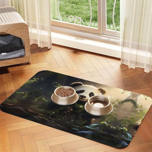 WZYCWB 40 x 60 cm, niedliches Panda-Pflanzenmuster, Haustier-Tischset, Futtermatte – für Katzen- und Hundefutter-Matten, faltbar und einfach zu verstauen von WZYCWB