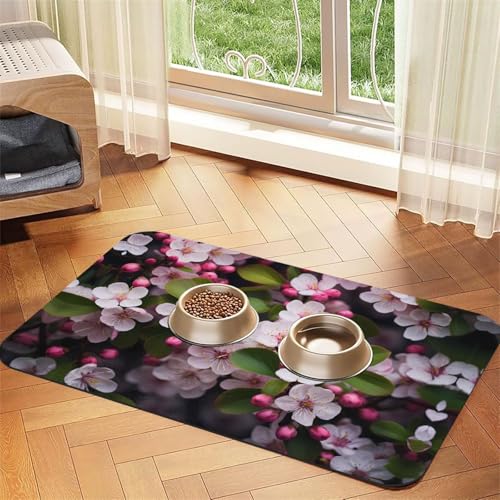 WZYCWB 40 x 60 cm, schöne Pflaumenblüten gemusterte Haustier-Tischset, Futtermatte – für Katzen- und Hundefutter-Matten, faltbar und einfach zu verstauen von WZYCWB