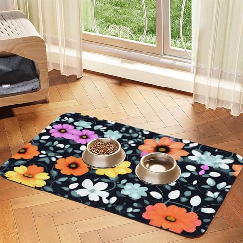 WZYCWB 40 x 60 cm, schöne bunte Blumen gemusterte Haustier-Tischset, Futtermatte – für Katzen- und Hundefutter-Matten, faltbar und einfach zu verstauen von WZYCWB