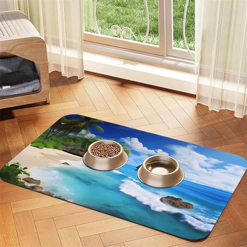 WZYCWB 40 x 60 cm, schönes Strand-Motiv, für Futternapf für Katzen und Hunde, faltbar und einfach zu verstauen von WZYCWB