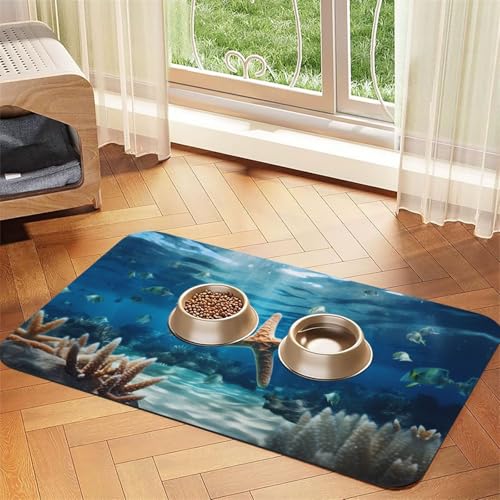WZYCWB 40 x 60 cm, schönes Tischset mit Seesternmuster, für Katzen- und Hundefutter, faltbar und einfach zu verstauen von WZYCWB