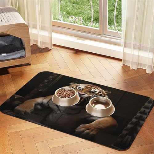 WZYCWB 40 x 60 cm, springender Tiger, gemustert, Futtermatte für Katzen- und Hundefutter, faltbar und leicht zu verstauen von WZYCWB
